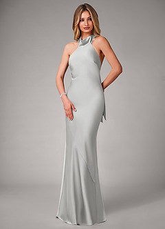Azazie Velli Brautjungfernkleider Meerjungfrau-Linie Stretch-Satin Kleid Silber image3