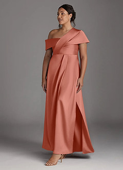 Azazie Milton Mère de la mariée Robes Robe Trapèze en Satin extensible Plissée Rose Saumon image11