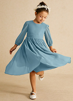 Azazie Lolo Flower Girl Dresses Moody Blue A-Line with Sleeves Chiffon Dress image1