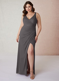 Azazie Leandra Bridesmaid Dresses Steel Grey Mermaid V-Neck Pleated Mesh Dress image8