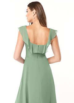 Azazie Jinny Abiti da Damigella Abito A-Line in Chiffon con Scollo Quadrato e Increspature Matcha image6