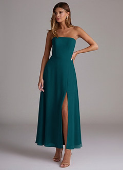 Azazie Wren Vestidos de madrinha de casamento Vestido Pinho de Chiffon de Linha A com Sem alças image1