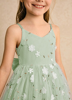 Azazie Junebug Flower Girl Dresses Dusty Sage Ball-Gown Spaghetti Strap Tulle Dress image6
