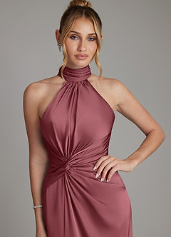 Azazie Gracelynn Bridesmaid Dresses Desert Rose Sheath Pleated Stretch Satin Dress image4