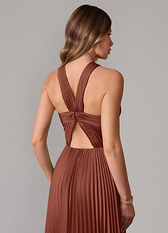 Azazie Afra Bridesmaid Dresses Auburn A-Line Pleated Stretch Satin Dress image6