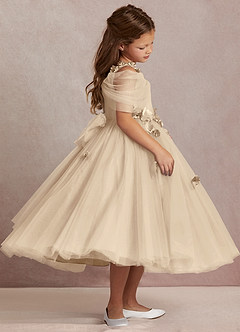 Azazie Shaylee Flower Girl Dresses Champagne A-Line Off the Shoulder Tulle Dress image4