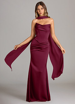 Azazie Sorrel Bridesmaid Dresses Mulberry Mermaid Strapless Stretch Satin Convertible Dress image1