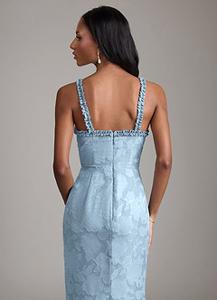 Azazie Corina Final Sale Sky Blue Mermaid Ruched Floral Burnout Dress image3