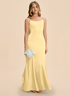 Azazie Lioren Junior Butter Sheath Bow Stretch Satin Dress image2