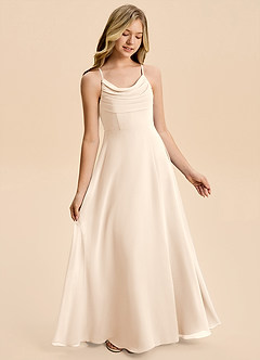 Azazie Gia Junior Robe Trapèze en Mousseline de soie Plissée Albâtre Blanc image4