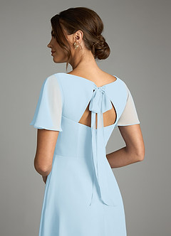 Azazie Kimber Bridesmaid Dresses Sky Blue A-Line Flounce Sleeve Chiffon Dress image8