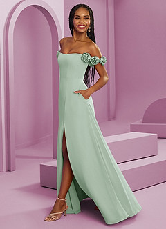Barbie ♥ Azazie Jurken voor bruidsmeisjes Converteerbaar Jurk van Chiffon met A-Lijn Off the Shoulder Agave image6