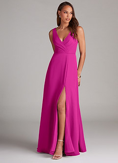 Azazie Nelly Bridesmaid Dresses Fuchsia A-Line Pleated Chiffon Dress image1