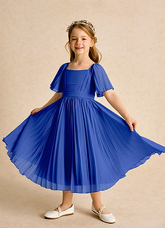 Azazie Gisele Abiti da Ragazza di Fiori Abito A-Line in Chiffon Plissettato Blu Reale image4