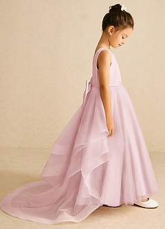 Azazie Pumpkin Flower Girl Dresses Powder Pink A-Line Convertible Tulle Dress image3