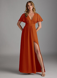 Azazie Zaniah Robes de demoiselle d'honneur Robe Trapèze en Mousseline de soie Paprika image1