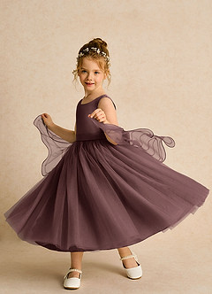 Azazie Pear Flower Girl Dresses Espresso Ball-Gown Bow Tulle Dress image2