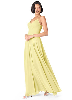 Azazie Avelina Brautjungfernkleider A-Linie V-Hals Gefaltet Chiffon Kleid Zitronensorbet image3