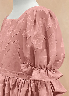 Azazie Joss Robe Demoiselle D'honneur Fillette Robe Trapèze en Blumen-Burnout avec manches Rosette image7