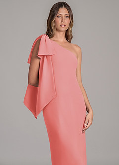 Azazie Capri Bridesmaid Dresses Coral A-Line One Shoulder Chiffon Dress image7