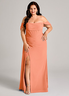 Azazie Amyra Jurken voor bruidsmeisjes Converteerbaar Jurk van Chiffon met Kolom Off the Shoulder Zonsondergang image13