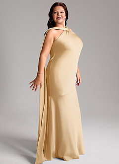 Azazie Kinsley Vestidos de madrinha de casamento Vestido Ouro de Cetim elástico de sereia com Fenda Lateral image12