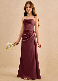 Azazie Shyla Girls Formal Flower Girl Dresses Merlot Sheath Pleated Stretch Satin Dress image3