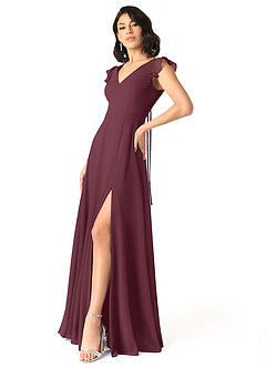 Azazie Claudine Bridesmaid Dresses Cabernet A-Line Flutter Sleeve Chiffon Dress image3