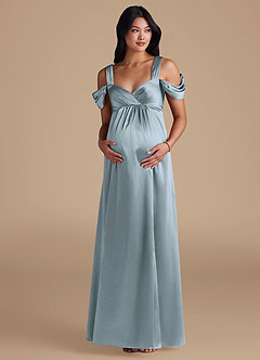 Azazie Rhea Maternity Bridesmaid Dresses A-Line Pleated Metallic Satin Floor-Length Dress image6
