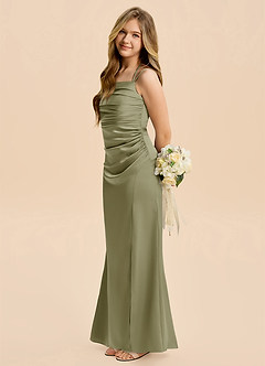 Azazie Nova Junior Pistachio A-Line Pleated Stretch Satin Dress image1