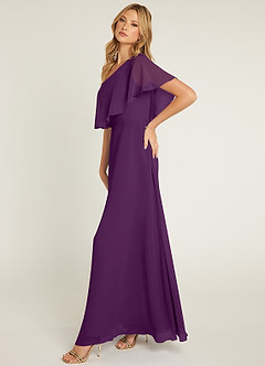 Azazie Lizzy Final Sale Grape A-Line One Shoulder Chiffon Dress image4