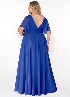 Azazie Pamela Bridesmaid Dresses Royal Blue A-Line V-Neck Pleated Chiffon Dress image7