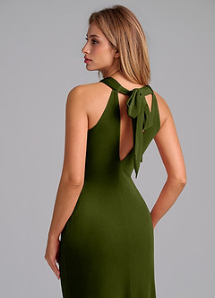 Azazie Doretta Bridesmaid Dresses Olive Mermaid Pleated Velvet Dress image2