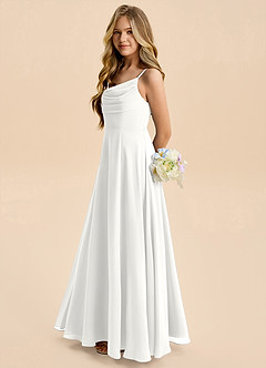 Azazie Gia Junior A-Linie Plissee Chiffon Kleid Weiß image1