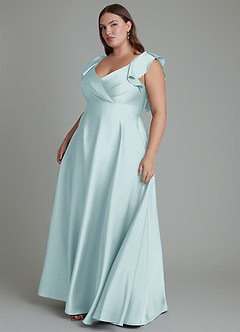 Azazie Leilani Bridesmaid Dresses Mist A-Line Ruched Stretch Satin Dress image15
