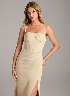 Azazie Chantel Bridesmaid Dresses Champagne Sheath Strapless Chiffon Convertible Dress image2