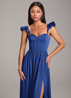 Azazie Denisse Bridesmaid Dresses Royal Blue A-Line Ruched Stretch Satin Dress image6