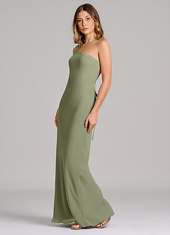 Azazie Monroe At-home Try On Dresses Sky Blue Sheath One Shoulder Chiffon Dress image4