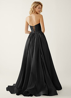 Emmanuelle Svart Satinbelagd chiffong med volanger och a-linjeformad balklänning image2