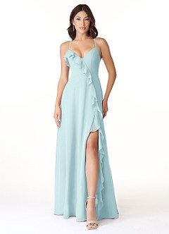 Azazie Tarni Bridesmaid Dresses Sea Glass A-Line Chiffon Dress image1