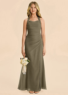 Azazie Destiny Junior Willow Green Sheath Ruched Chiffon Dress image4