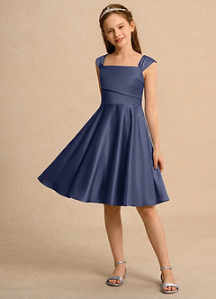 Azazie Budle Girls Formal Flower Girl Dresses Stormy A-Line Pleated Matte Satin Dress image3