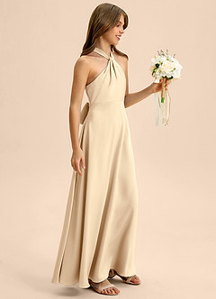 Azazie Beah Junior Robe Trapèze en Satin extensible Plissée Champagne image6