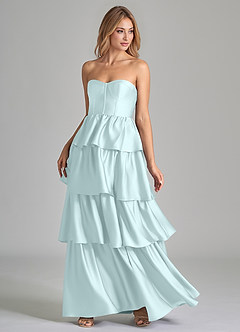 Azazie Faye Robes de demoiselle d'honneur Robe Trapèze en Satin extensible Rayé Verre De Mer image6