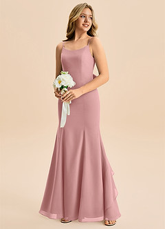 Azazie Lioren Junior Dusty Rose Mermaid Bow Chiffon Dress image4