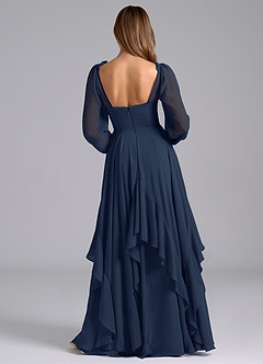 Azazie Karan Bridesmaid Dresses Dark Navy A-Line Long Sleeve Chiffon Dress image2