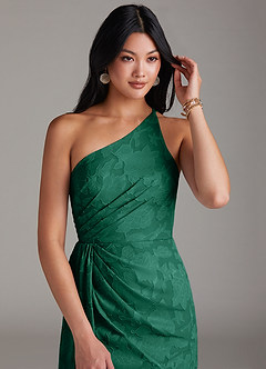 Azazie Mika Jurken voor bruidsmeisjes Jurk van Bloemen Burn-out met Kolom One-Shoulder Smaragd image5