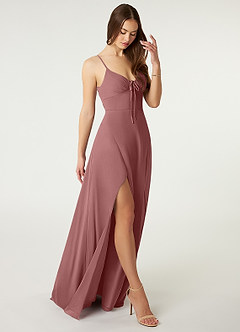 Azazie Minie Abiti da Damigella Abito A-Line in Chiffon Fiocco Rosa Del Deserto image1