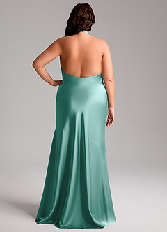Azazie Lorena Bridesmaid Dresses Aqua Mermaid Pleated Stretch Satin Dress image8