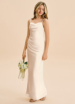 Azazie Mai Junior White Alabaster Sheath Pleated Chiffon Dress image1